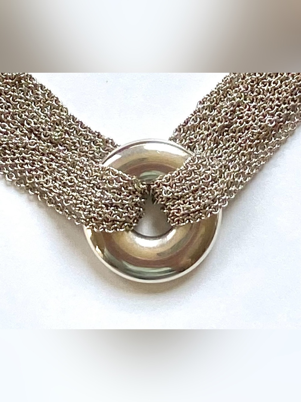 Tiffany & Co. Sterling Silver Mesh Necklace with Eternity Circle Pendant